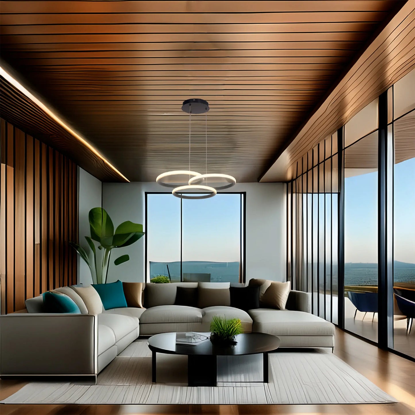 Candil Colgante Minimalista CLASSCL00195 – Aros LED Suspendidos en Negro