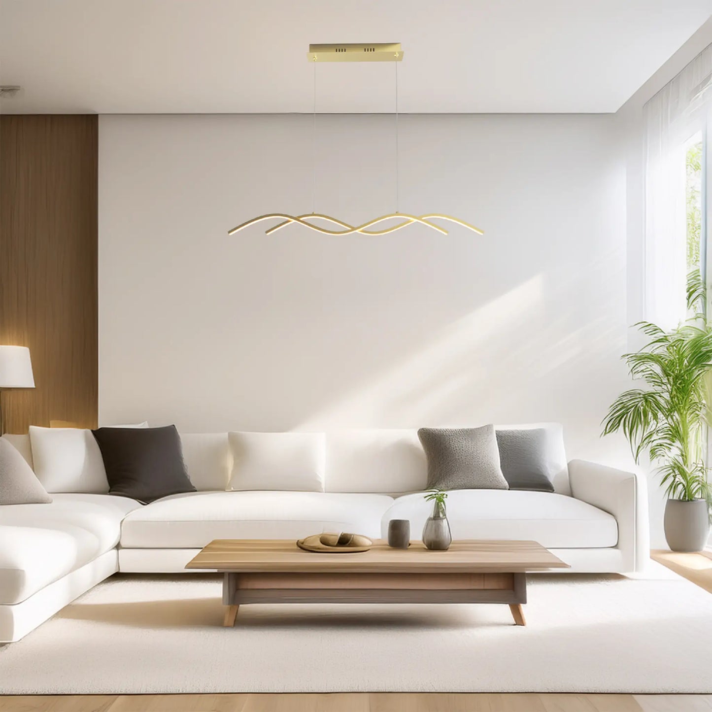 Candil Colgante Minimalista CLASSCL00198 – Líneas Onduladas LED en Acabado Dorado