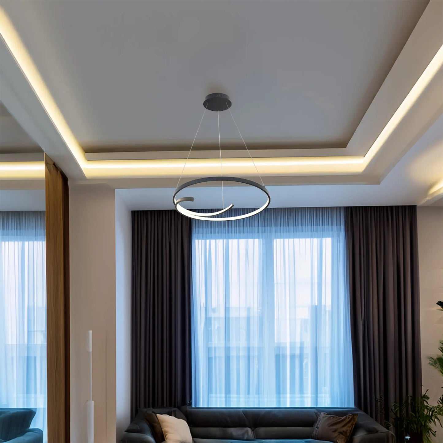 Candil Colgante Minimalista CLASSCL00199 – Aro LED Suspendido en Negro