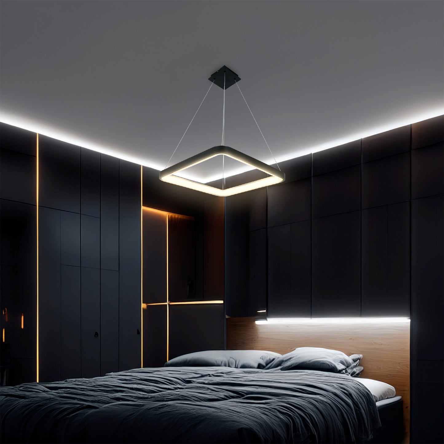 Candil Colgante Minimalista CLASSCL00202 – Diseño Cuadrado LED en Negro