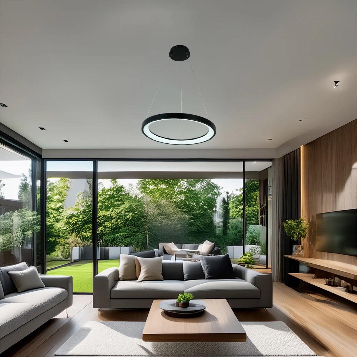 Candil Colgante Minimalista CLASSCL00203 – Aro LED Suspendido en Negro