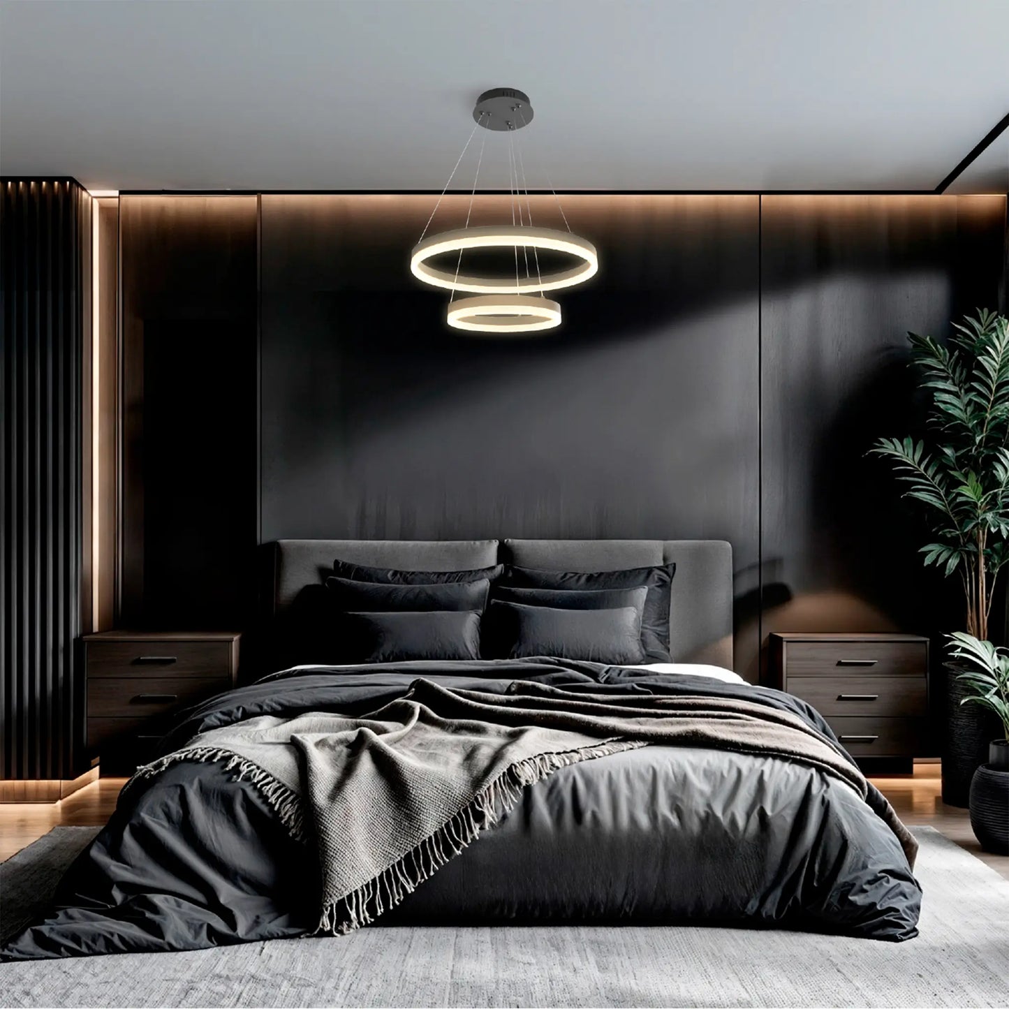 Candil Colgante Minimalista CLASSCL00208 – Doble Aro Circular LED en Acabado Negro