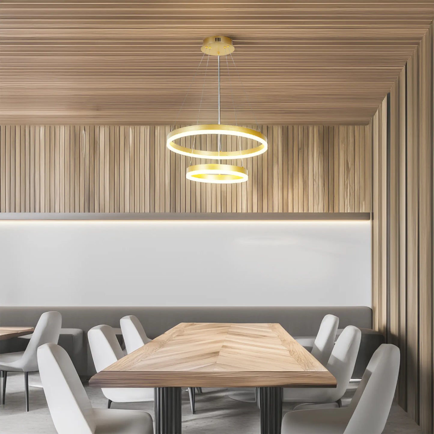 Candil Colgante Minimalista CLASSCL00209 – Doble Aro LED en Acabado Dorado