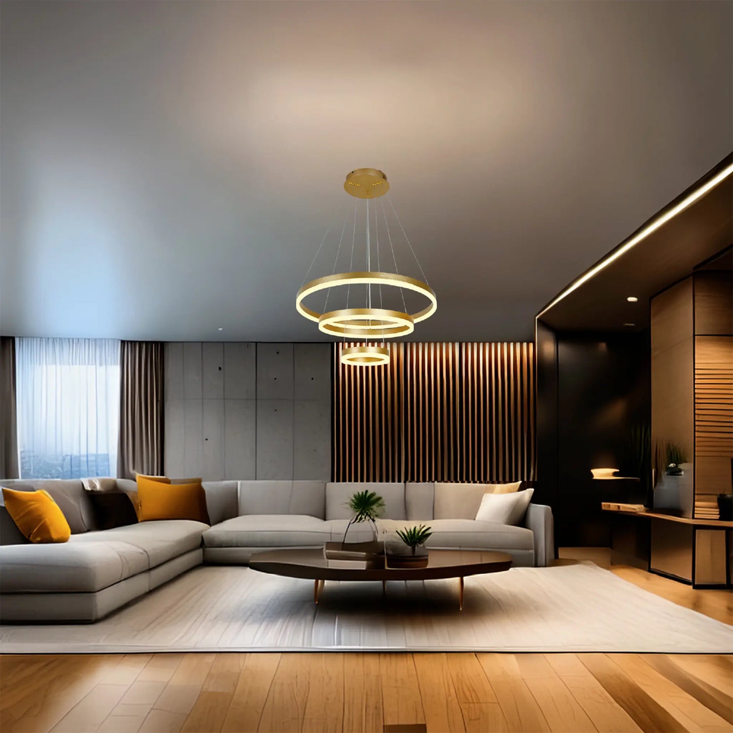 Colgante Minimalista CLASSCL00211 – Triple Aro LED Dorado Mate