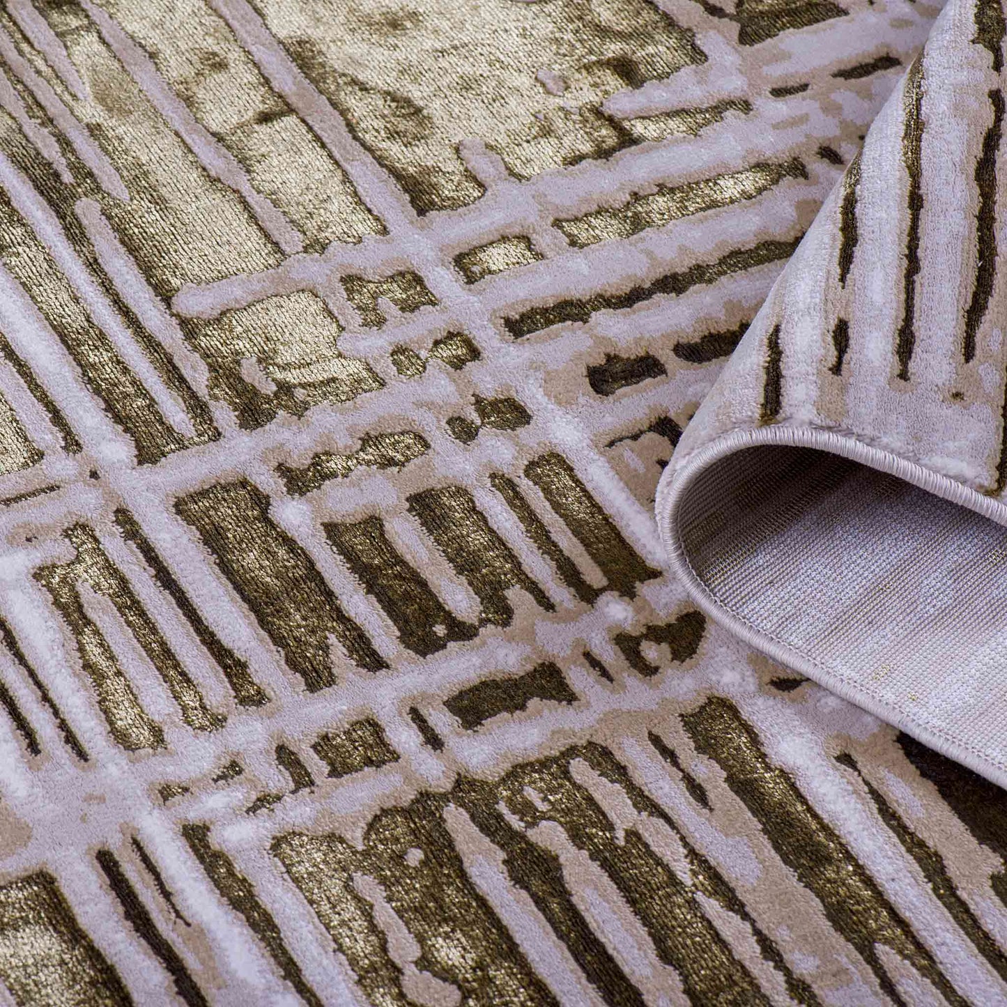 Tapete Decorativo Feizy Zuria 1021C – Abstracto Moderno Metálico Dorado | Gris