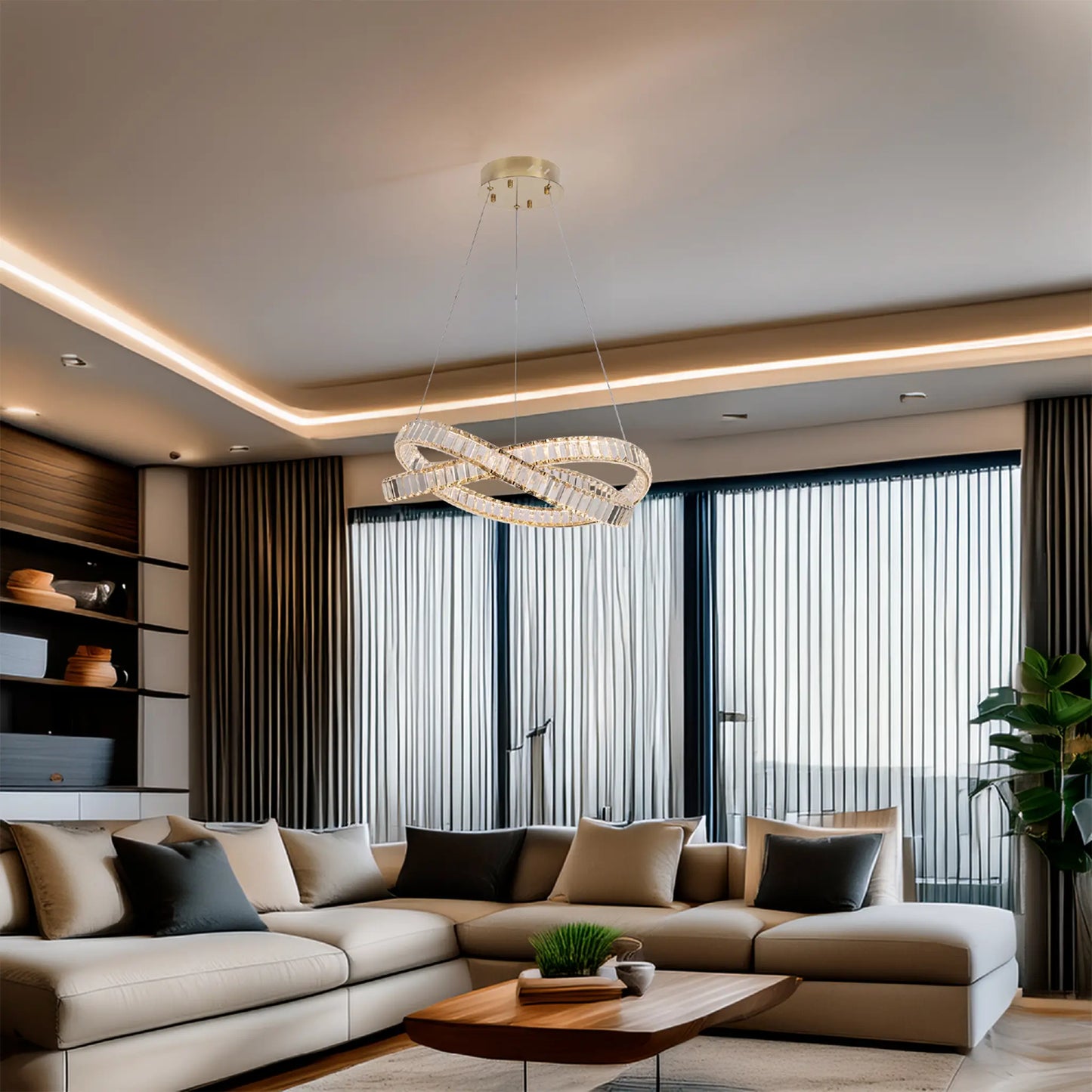 Candil Colgante Moderno CLASSCL00097 – Doble Aro de Cristal LED Dorado