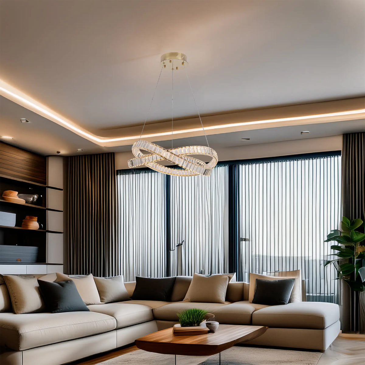 Candil Colgante Moderno CLASSCL00097 – Doble Aro de Cristal LED Dorado