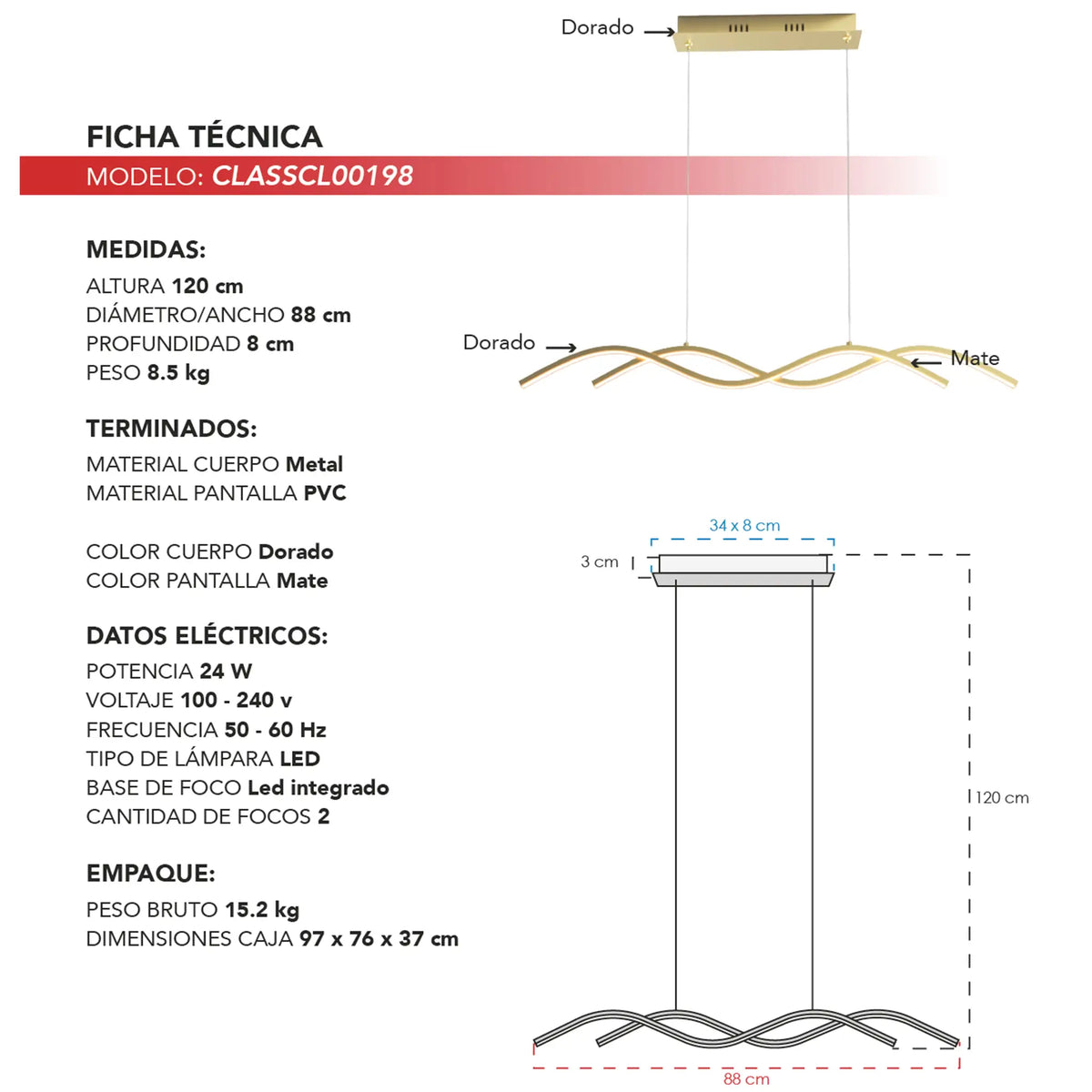 Candil Minimalista CLASSCL00198 Dorado