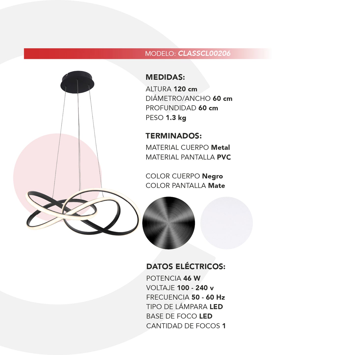 Candil Colgante Minimalista CLASSCL00206 LED – Diseño Escultórico Moderno