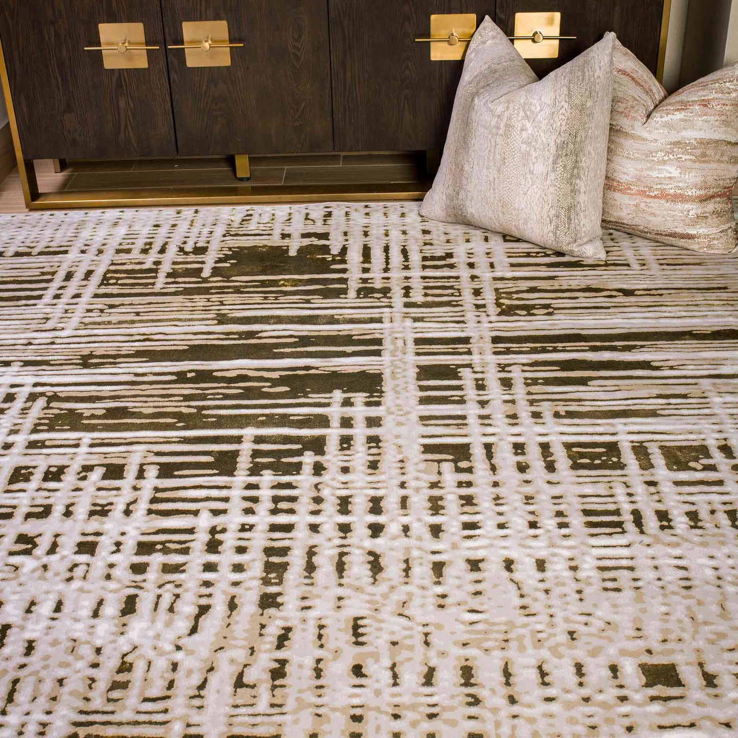 Tapete Decorativo Feizy Zuria 1021C – Abstracto Moderno Metálico Dorado | Gris