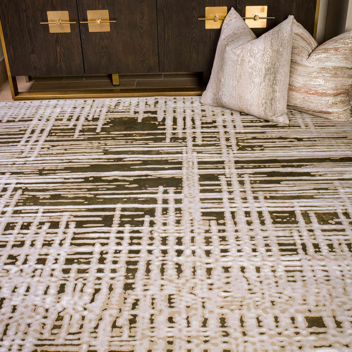 Tapete Decorativo Zuria 1021C Dorado / Gris – Abstracto · Interior
