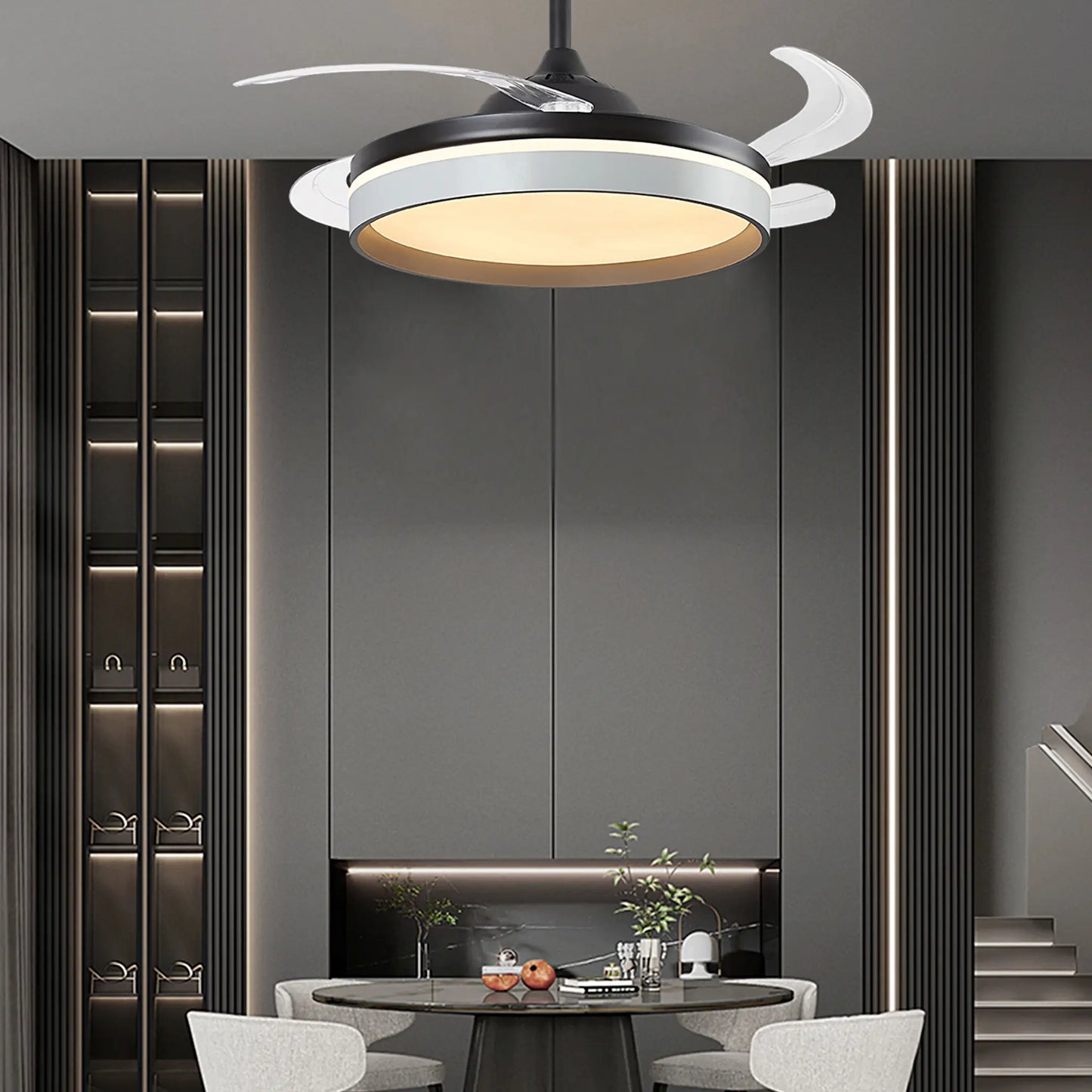 Ventilador Decorativo Moderno FALCON 8006 – Aspas Retráctiles LED con Control Remoto y App