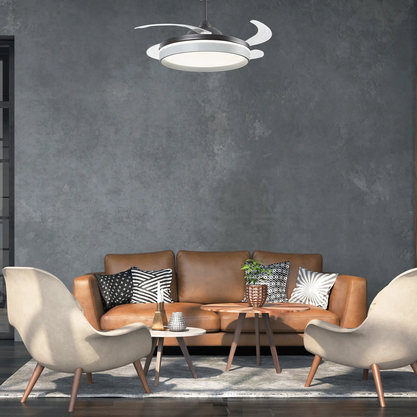 Ventilador Decorativo Moderno FALCON 8006 – Aspas Retráctiles LED con Control Remoto y App