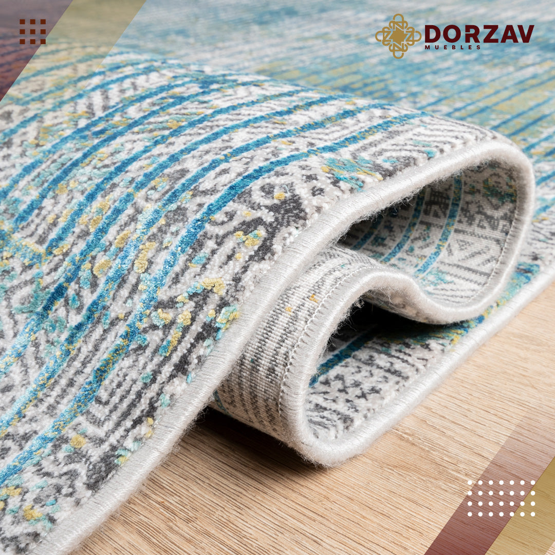 Tapete Decorativo Civita T2269 Turquesa / Gris – Abstracto · Interior