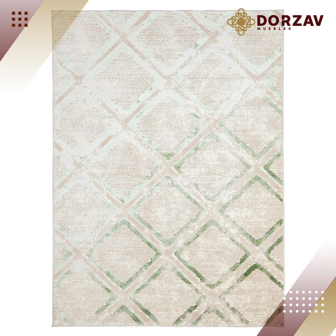 Tapete Decorativo Deniz U7012 Crema / Verde – Geométrico · Interior