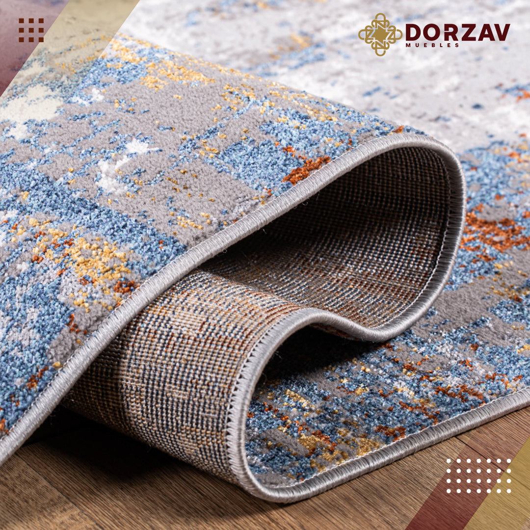 Tapete Decorativo Siena U2034 Azul / Ocre – Abstracto · Interior