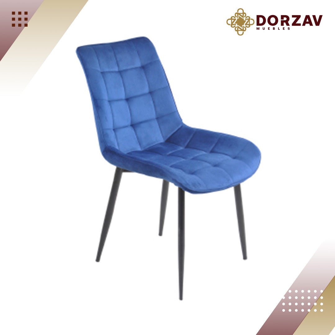 Silla Dakotta Velvet Azul Patas Metal/Negro