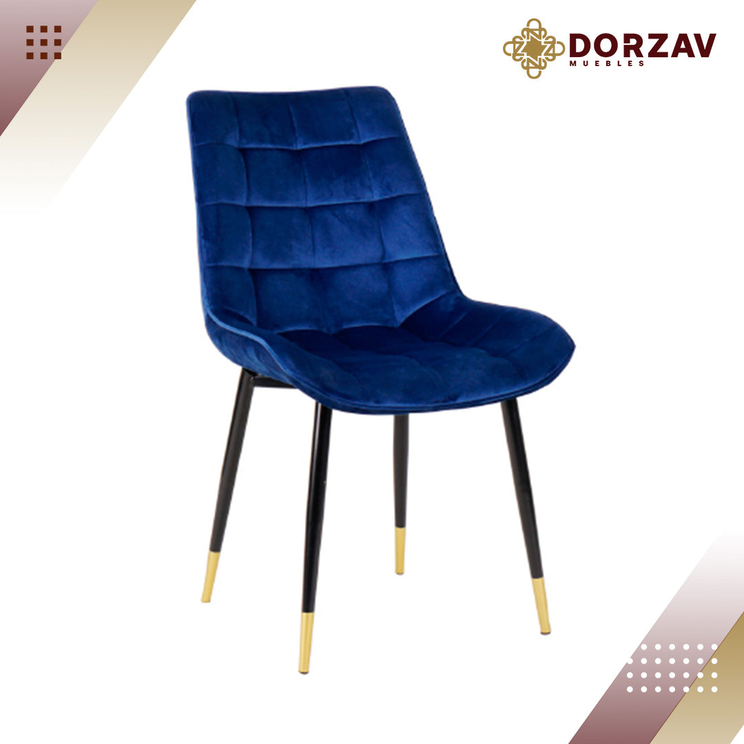 Silla Dakotta Velvet Azul Patas Negro/Gold